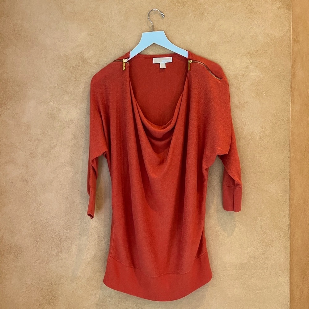 Michael Kors Cowl Neck Coral Sweater with Zippers small